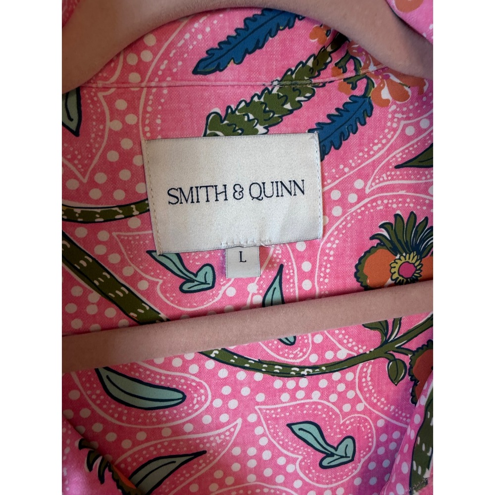 Smith & Quinn Pink Paisley Floral Mini Dress Puff Sleeve Babydoll Womens Large - Picture 3 of 5